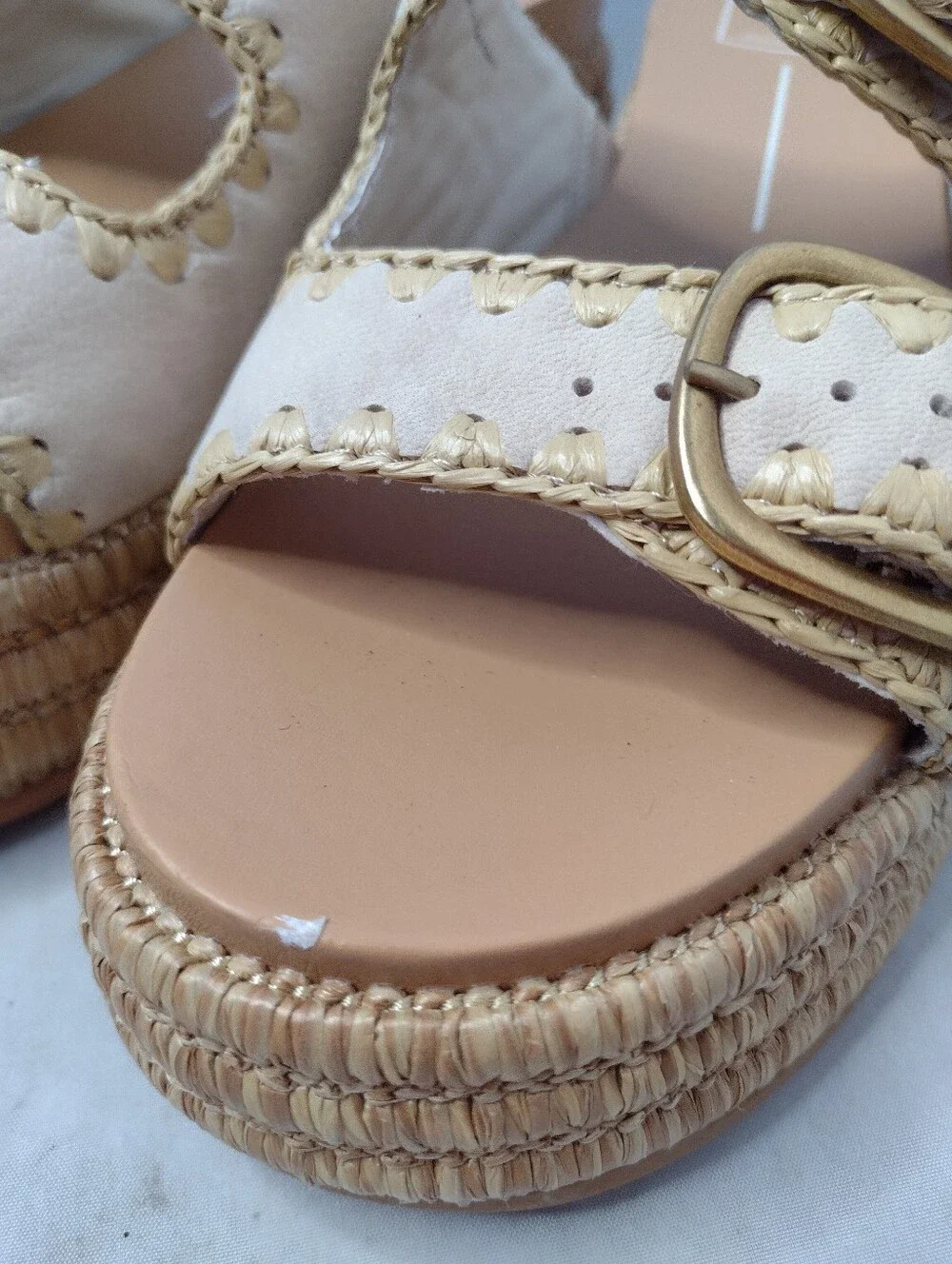 Dolce Vita Wanika Platinum Leather Chunky Platform Slide Sandals 8 Tan A4